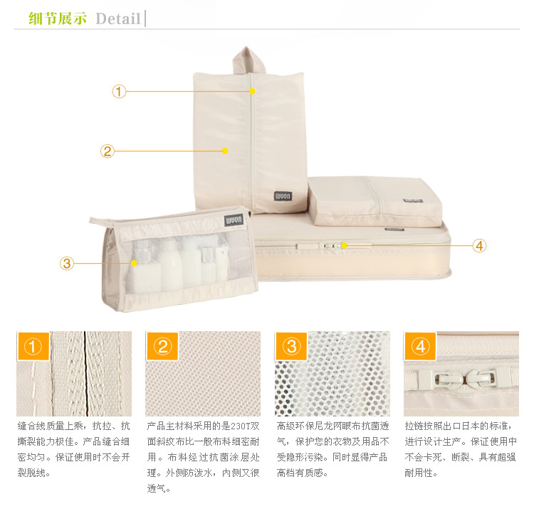 文艺青年4件套旅行收纳包 透气旅行收纳包