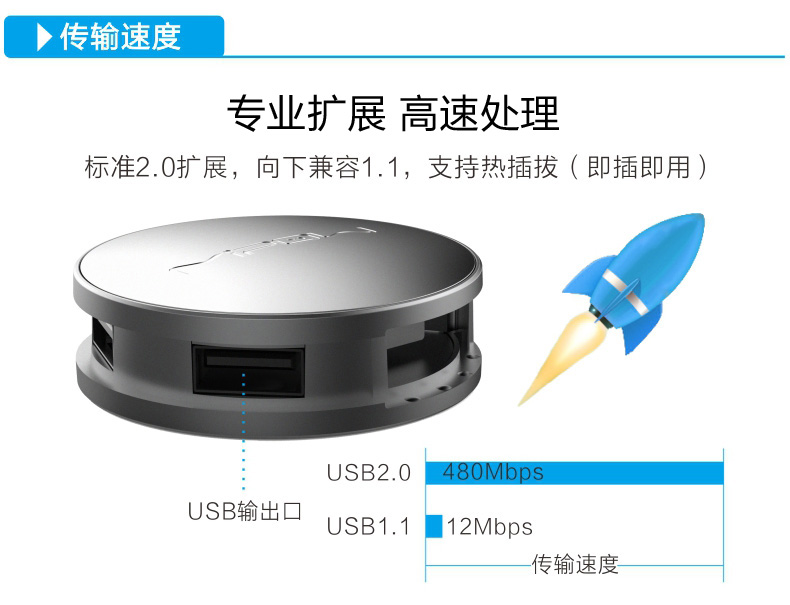 MIPOW usb分线器笔记本台式电脑usb hub集线器高速多 4个扩展接口