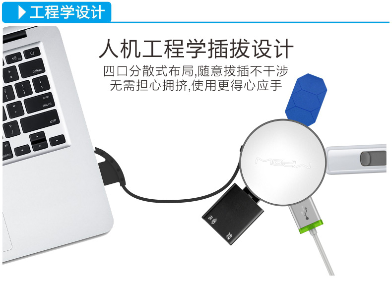 MIPOW usb分线器笔记本台式电脑usb hub集线器高速多 4个扩展接口